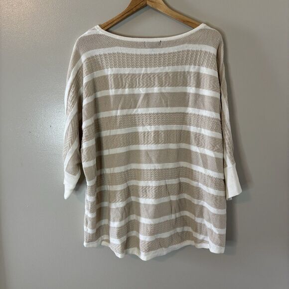 Ana Striped Dolman Sweater Beige White 3/4 Sleeve Textured Women’s Sz 2X - Picture 7 of 9